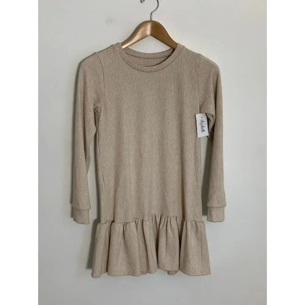 Be Elizabeth Tan Herringbone Dropwaist Dress NWT size 7‎